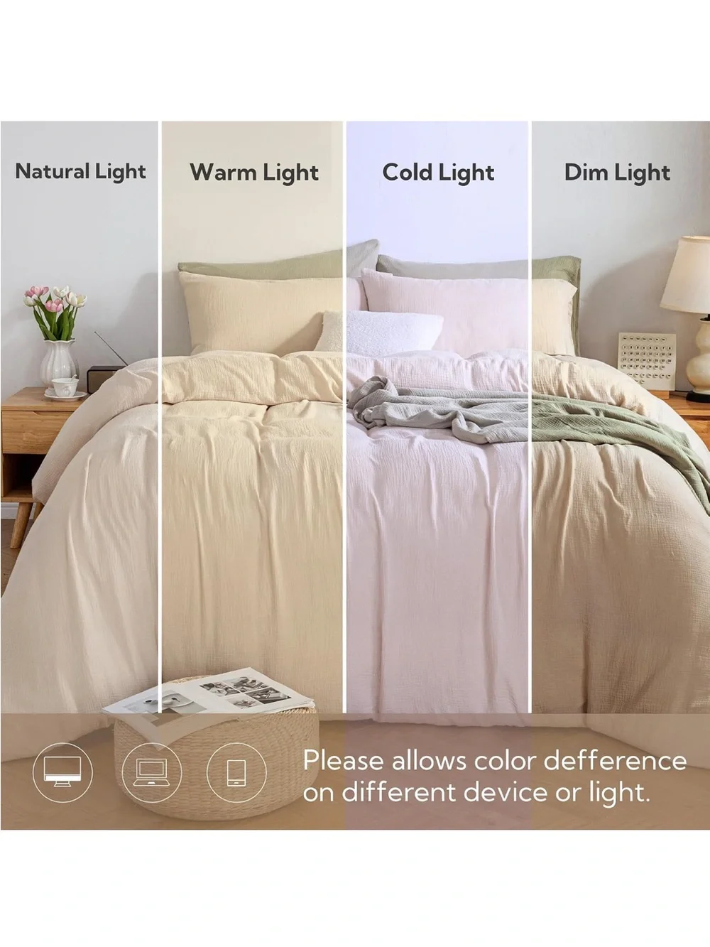 NEW MILDLY Muslin Duvet Cover Full - 100% Washed Cotton Linen Like Gauze